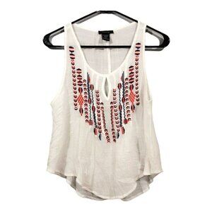 Timing Sleeveless Blouse Tank Top Women Sz M White Embroidery Boho Retro Hippie